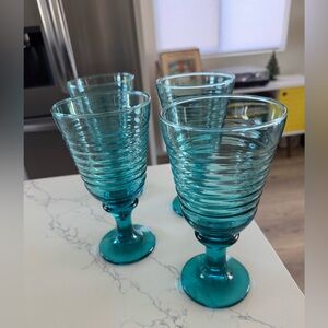 Vintage Set of Libbey Blue Glass Goblets